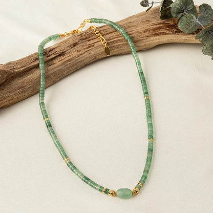 Natural Stone Green Aventurine Handmade Beaded Necklace