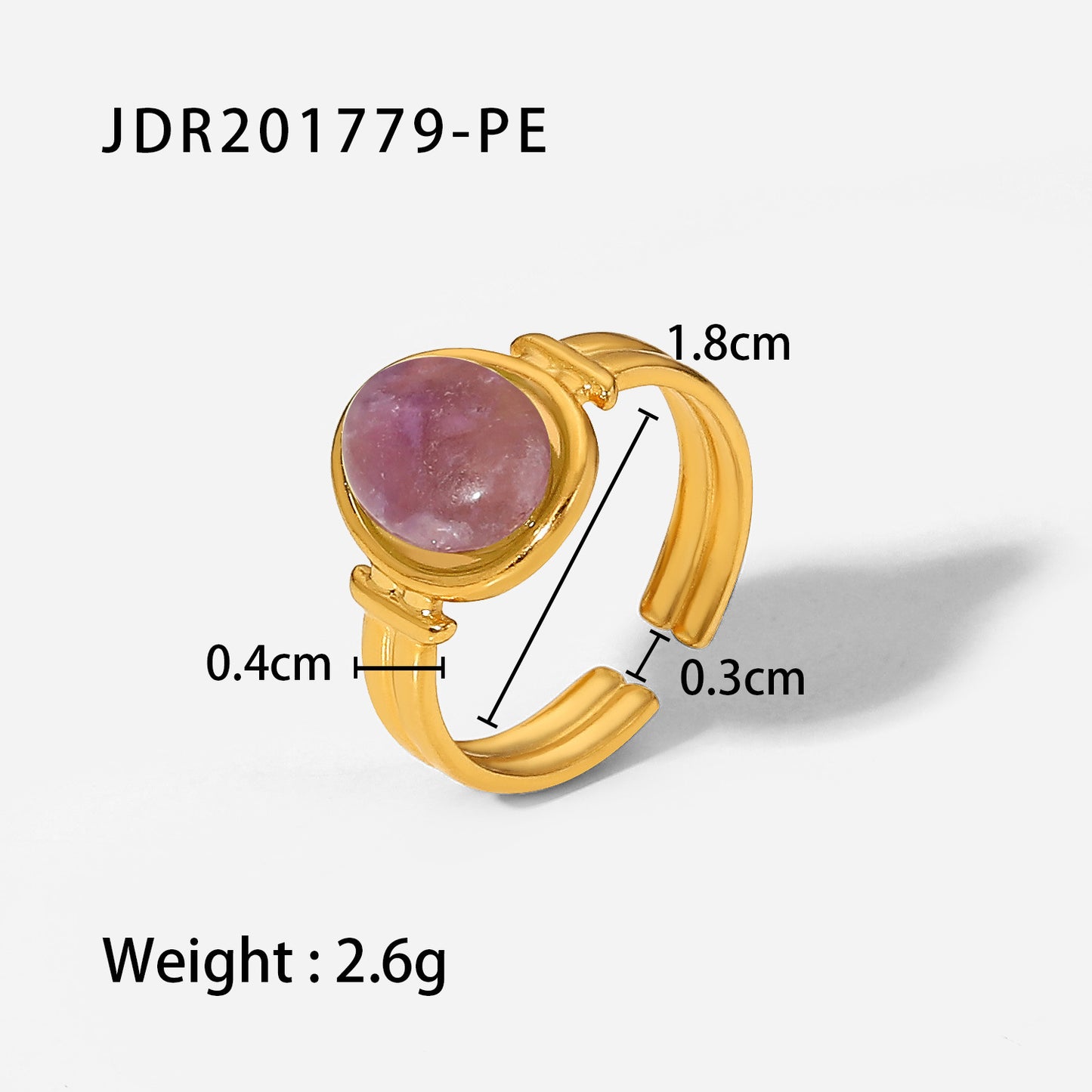 Gold Oval Colored Stone Open Ring