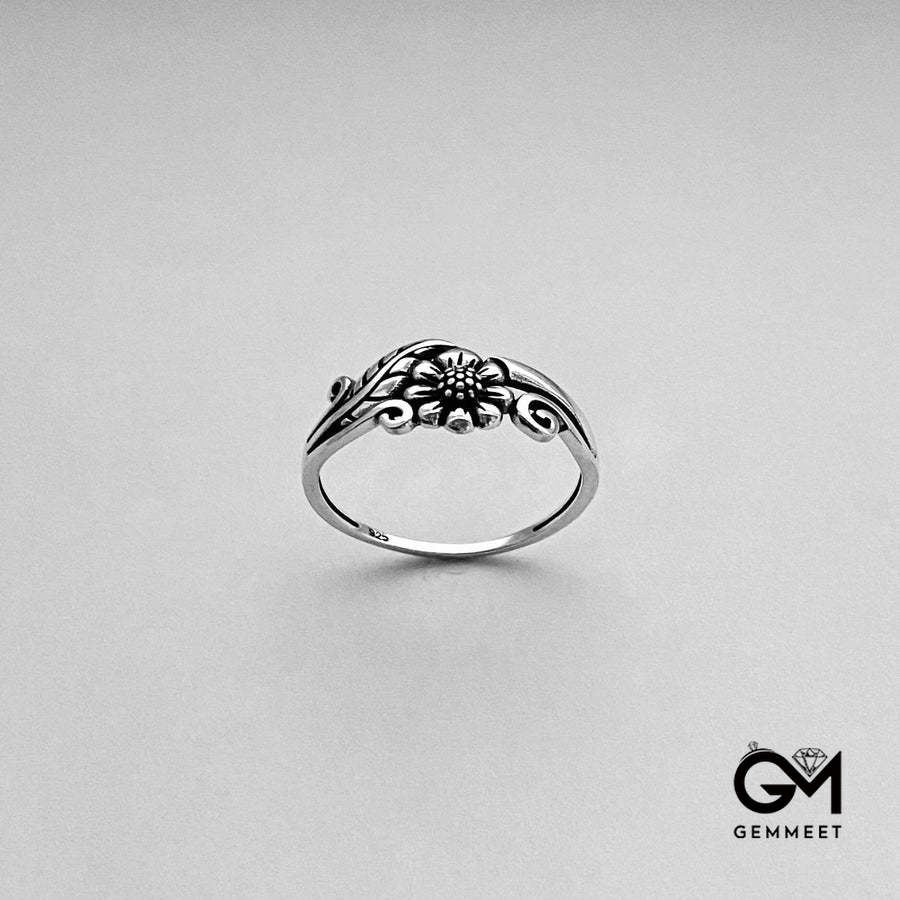 Flower Floral Daisy Silver Ring