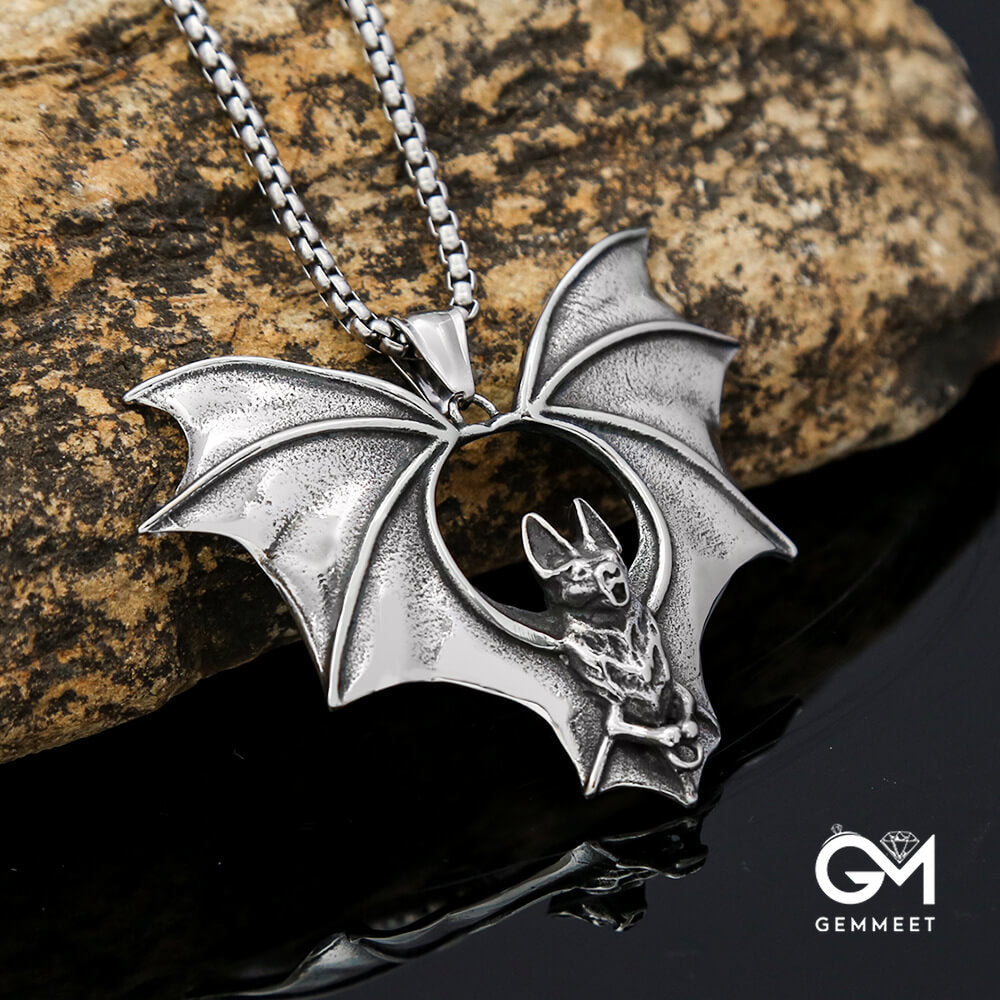 Punk Stainless Steel Vintage Bat Pendant Necklace