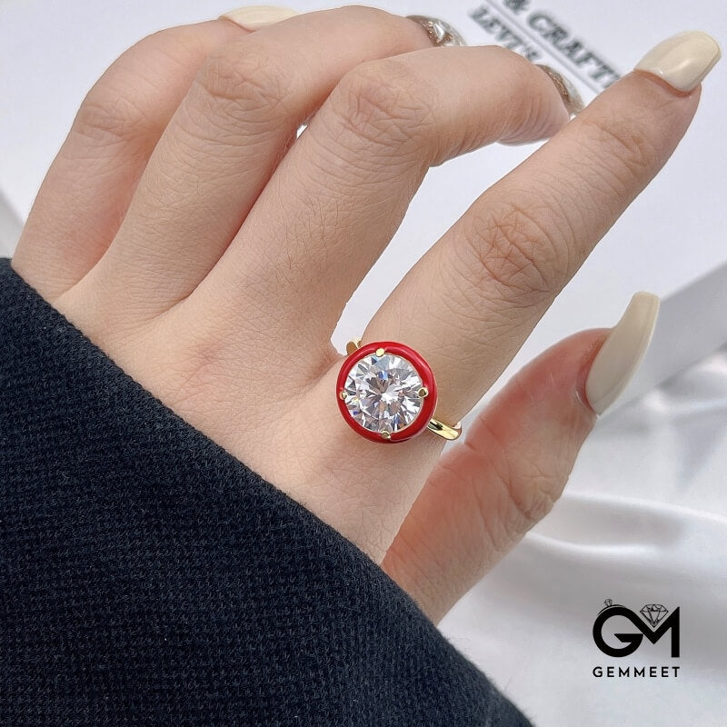 S925 Sterling Silver Red Round Drop Ring