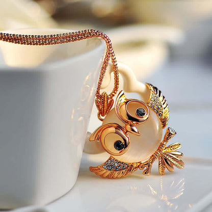 Women's Cute Owl Opal Necklace