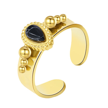 Retro Black Stone Adjustable Ring