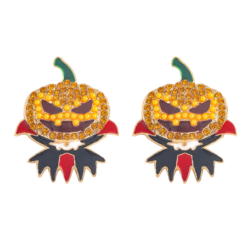 Halloween Pumpkin Set Zirconia Ghost Face Earrings