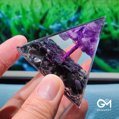 Amethyst Obsidian Tree Of Life Orgone Pyramid