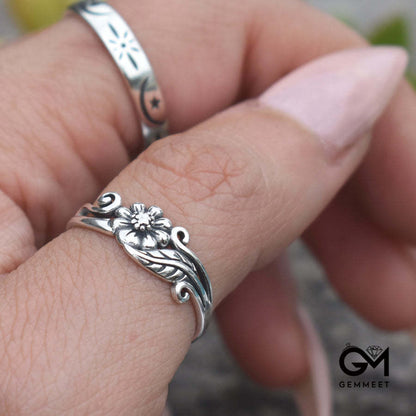 Flower Floral Daisy Silver Ring