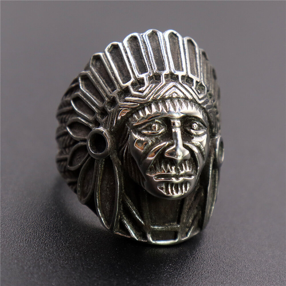 Stainless Steel Indian Chief Head Ring