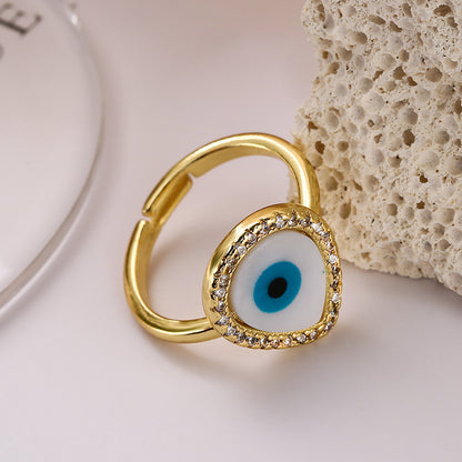 Drip Shape Evil Eye Halo Signet Ring