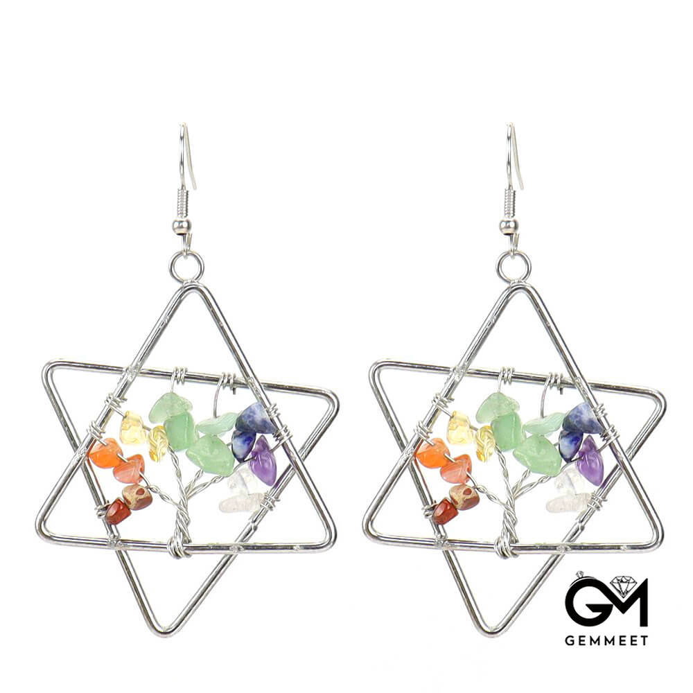 Hexagram Crystal Tree of Life Earrings