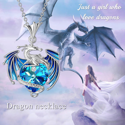 Dragon With Heart Shaped Crystal Necklace