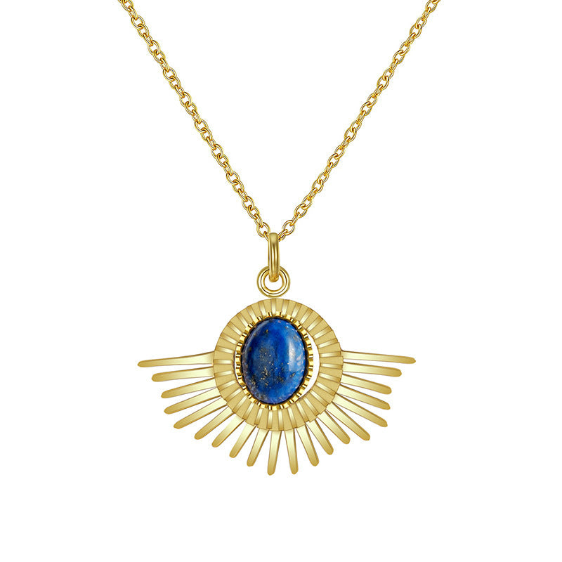 Retro Oval Cut Stone Sun Shape Necklace