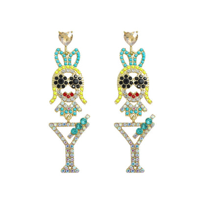 Cartoon Character Cute Long Alloy Inlaid Zircon Sparkling Earrings