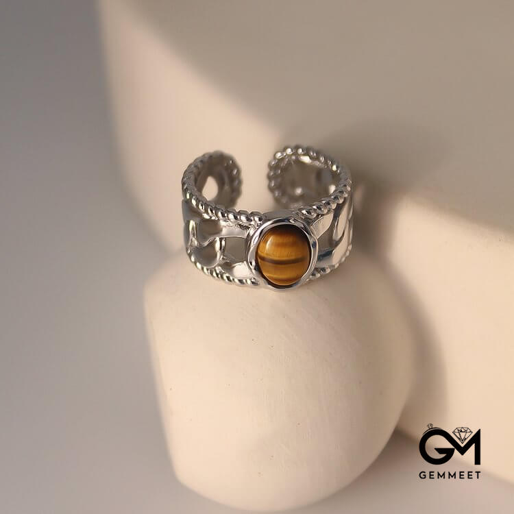 Tiger Eye Open Adjustable Width Ring