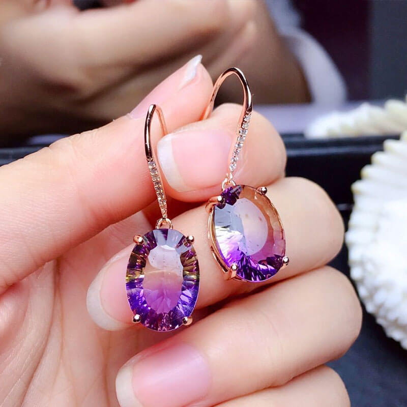 Brilliant Purple Citrine Drop Earrings Expertly Inlaid Tourmaline Earrings