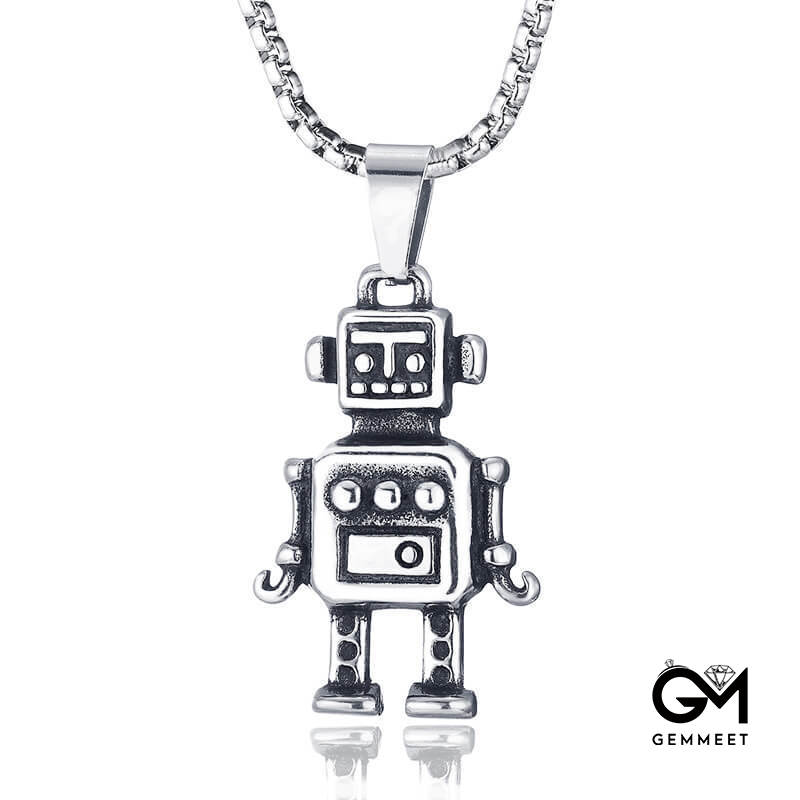 Stainless Steel Retro Robot Cartoon Necklace