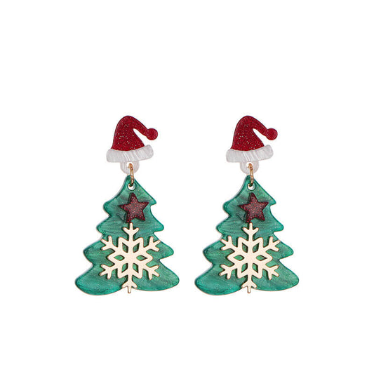 Christmas Tree Snowflake Santa Hat Star Stud Earrings