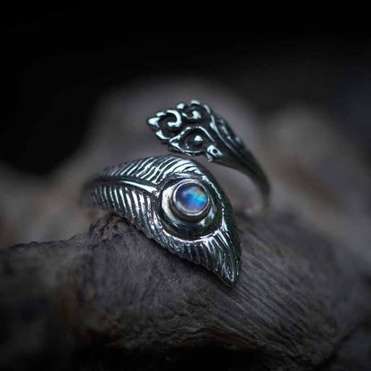 Evil Eye Feather Shape Adjustable Ring