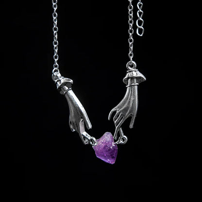 Amethyst Angel Hand Healing Necklace