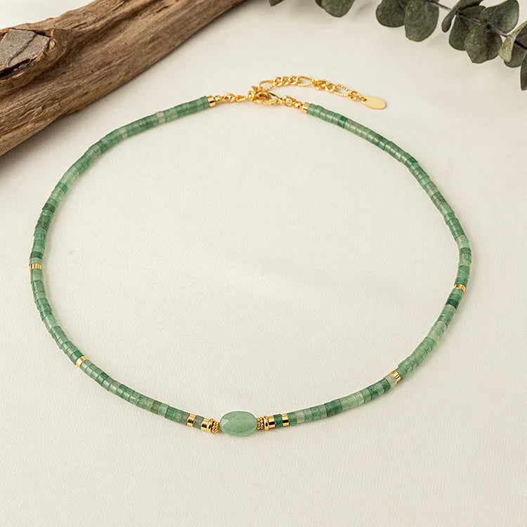 Natural Stone Green Aventurine Handmade Beaded Necklace