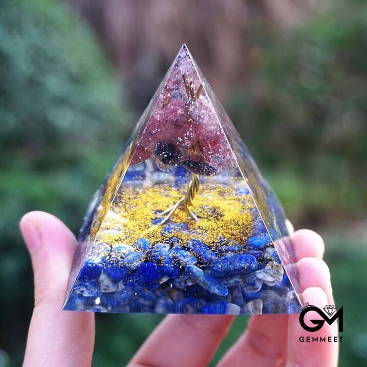 Lapis Lazuli With Strawberry Quartz Tree Of Life Orgone Pyramid