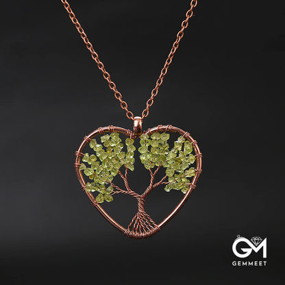 Vintage Crystal Tree of Life Heart Necklace