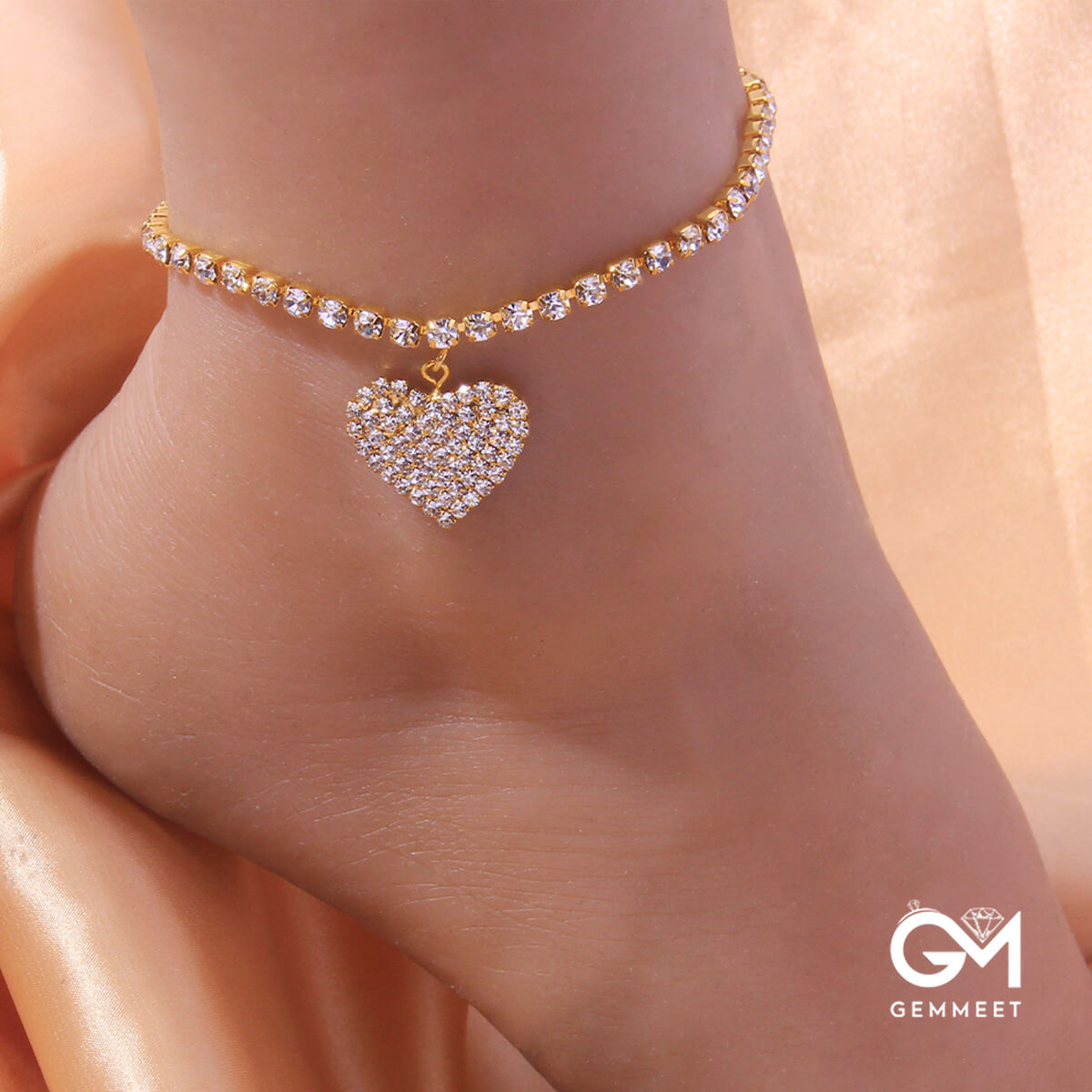 Vintage Sparkly Zircon Heart Anklet