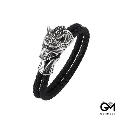 Simple Wolf Head Stainless Steel Woven Bracelet