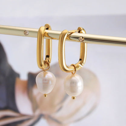 Golden Irregular Pearl Dangle Earrings