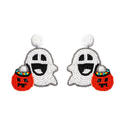 Halloween Pumpkin Cartoon Rice Beads Ghost Head Earrings