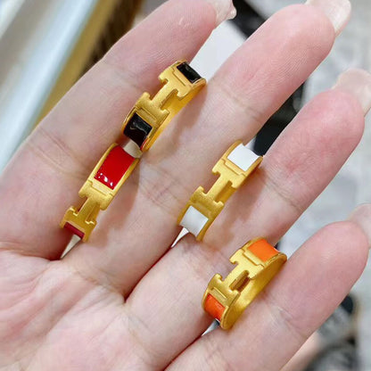 Red Enamel Color Epoxy Women's Fashion H Letter Open Ring 3D Gold Color Ring