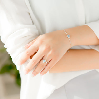 Fashion Aquamarine Snowflake Ring