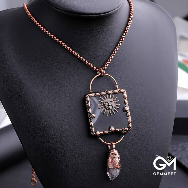 Sun God Black Agate Irregular Amethyst Gemstone Necklace