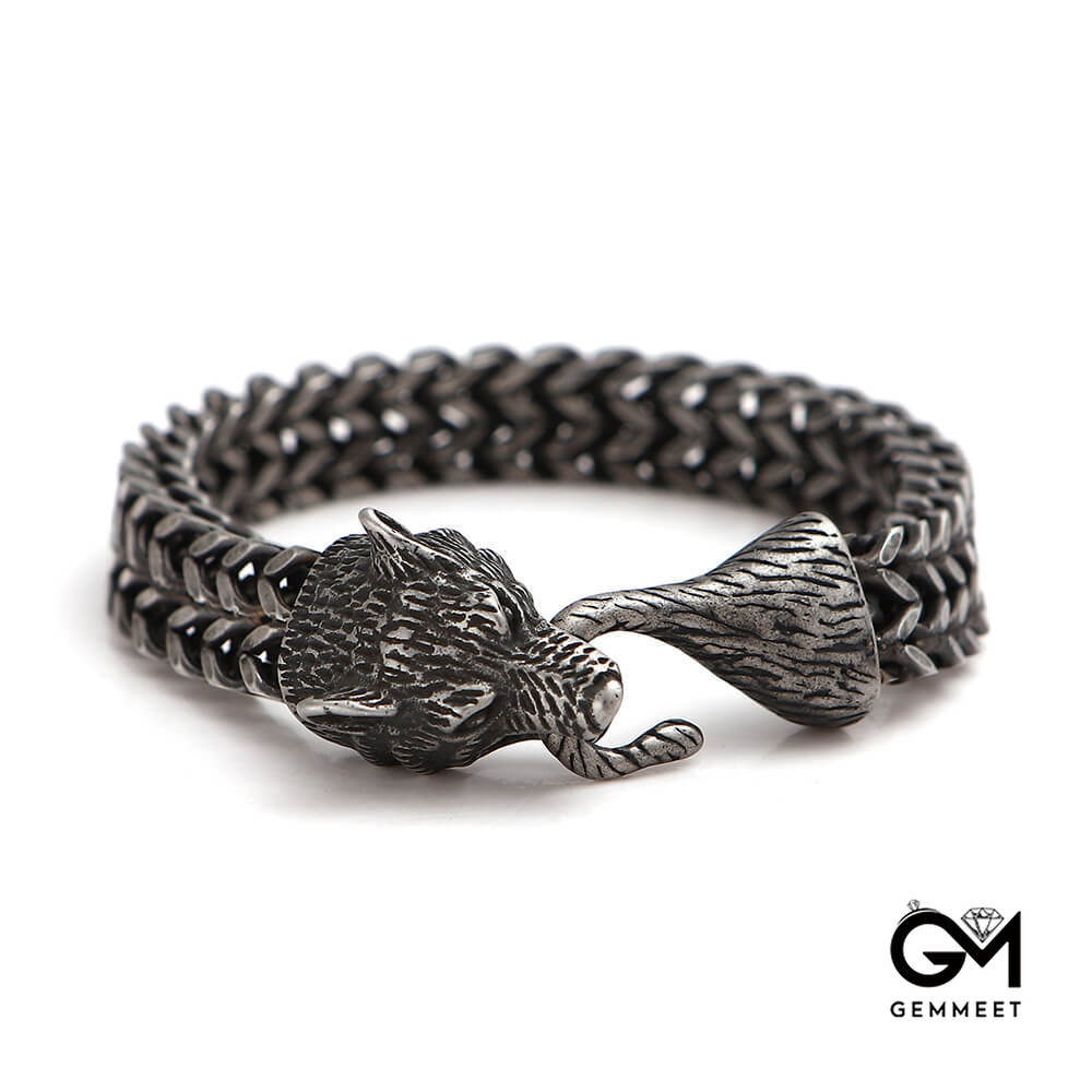 Titanium Steel Vintage Viking Wolf Head Bracelet