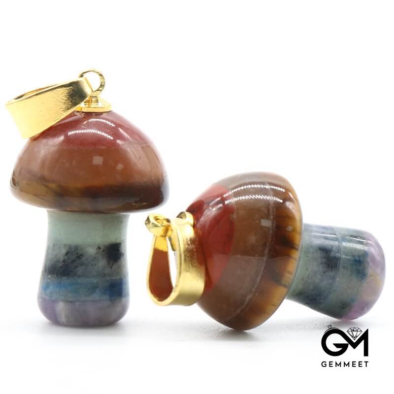 Seven Colored Stone Crystal Mushroom Pendant