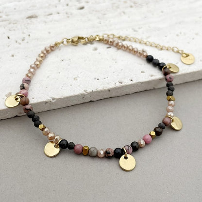 Natural Stone Beaded Titanium Disc Charm Bracelet