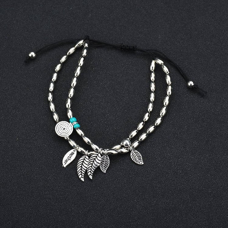 Turquoise Silver Leaf Double Layer Bracelet Anklet