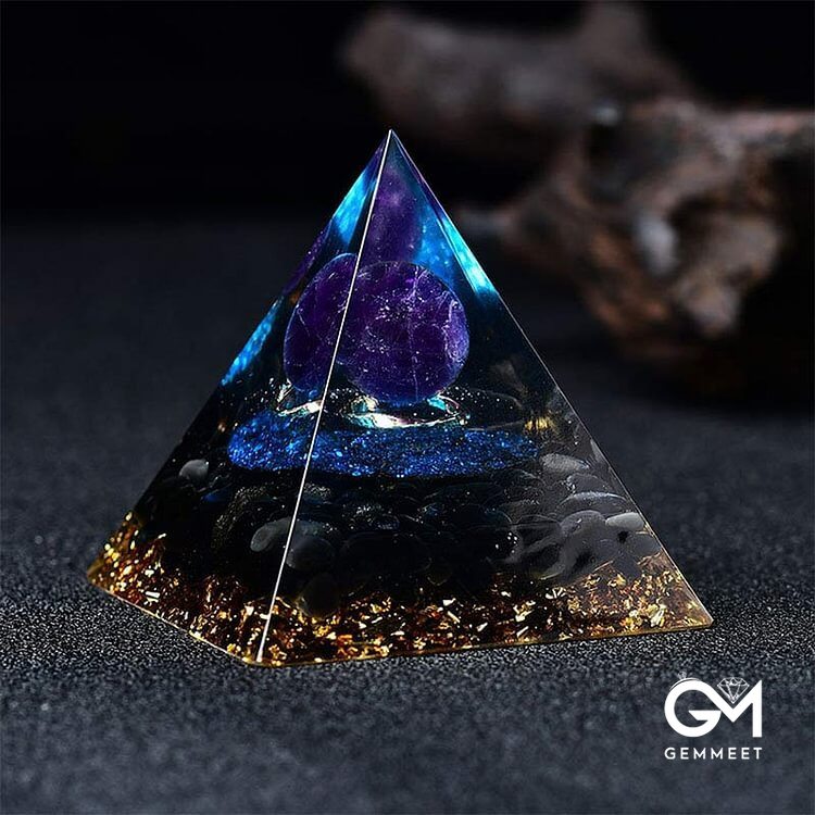 Amethyst Sphere With Blue Quartz Reki Orgone Pyramid