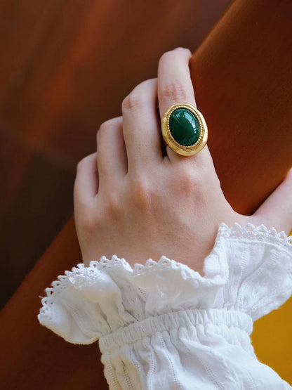 Retro Emerald Ring Ins Niche Design Light Luxury Copper Ring