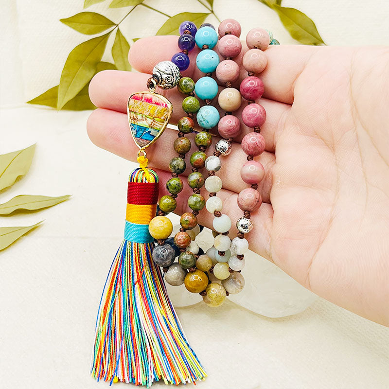 Gorgeous Chakra Triangle Pendant Mala Necklace