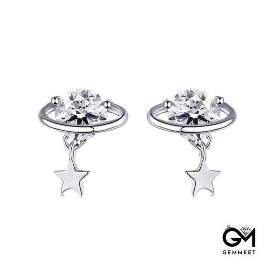 S925 Sterling Silver Star Moon Surround Earrings