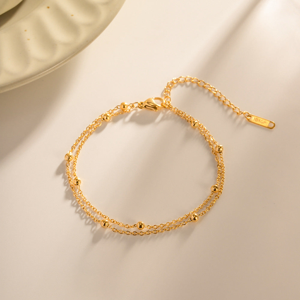 Simple Stainless Steel Bracelet with Round Beads in Gold