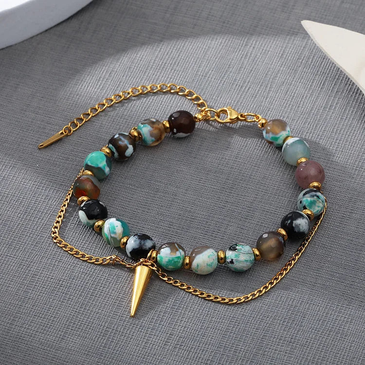 Multicolored African Turquoise Stainless Steel Bracelet