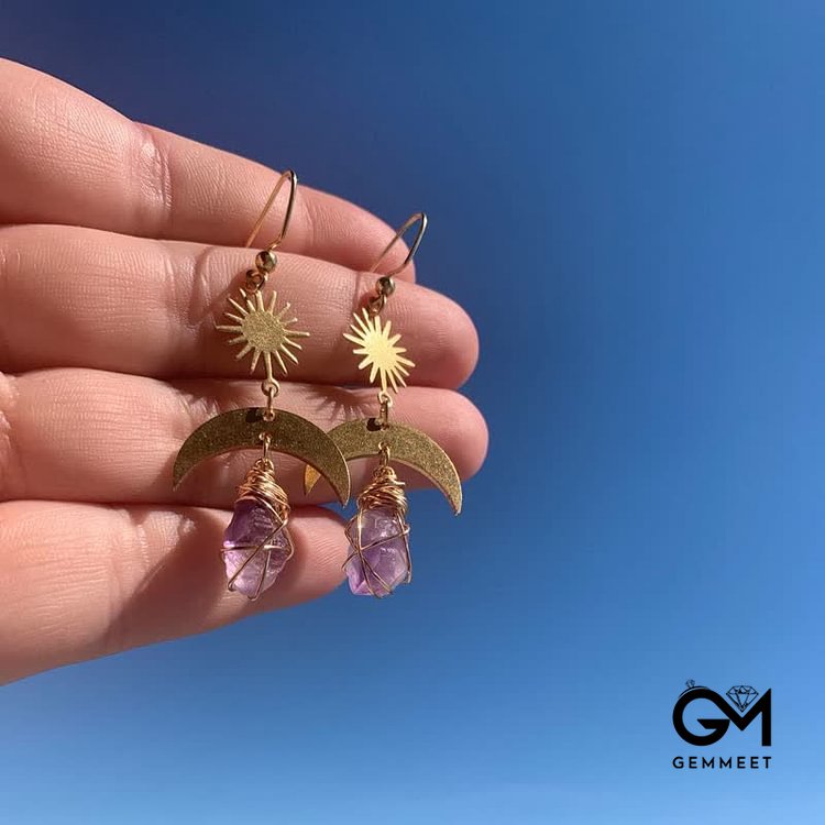 Sun Moon Amethyst Witch Earrings