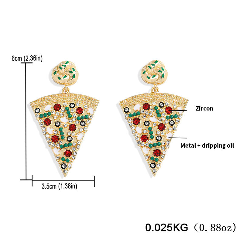 Exquisite Pizza Earrings Set with Zircon and Oil-dropped Mushroom Earrings