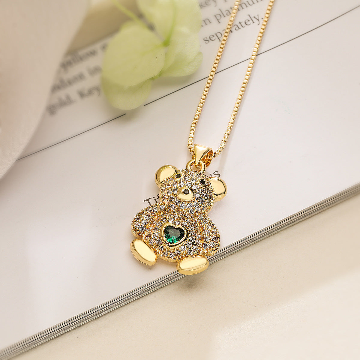 Cute Full Stones Teddy Bear Pendant Necklace