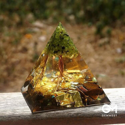 Tree of Life Peridot With Tiger Eye Orgone Pyramid