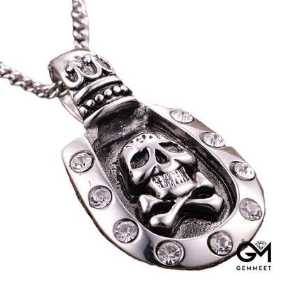 Titanium Steel Hip Hop Skull Zircon Necklace