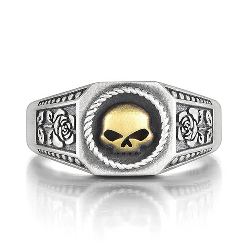 Golden Skull Rose Totem Adjustable Signet Ring