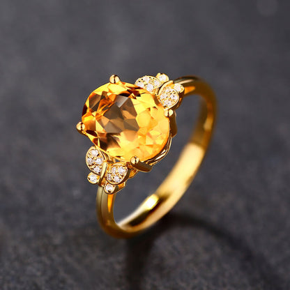 Gold-plated Yellow Diamond Ring Low-luxury Butterfly Colorful Treasure Temperament Noble Ring