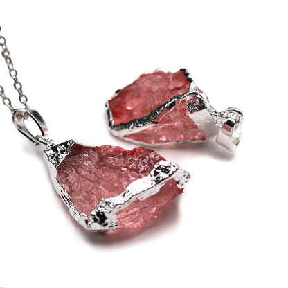 Delicate Natural Rose Quartz Irregular Silver Plating Pendant